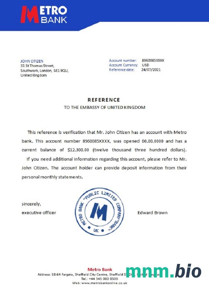 Przykład odniesienia do banku metra w Wielkiej Brytanii w formatach Word i PDF
